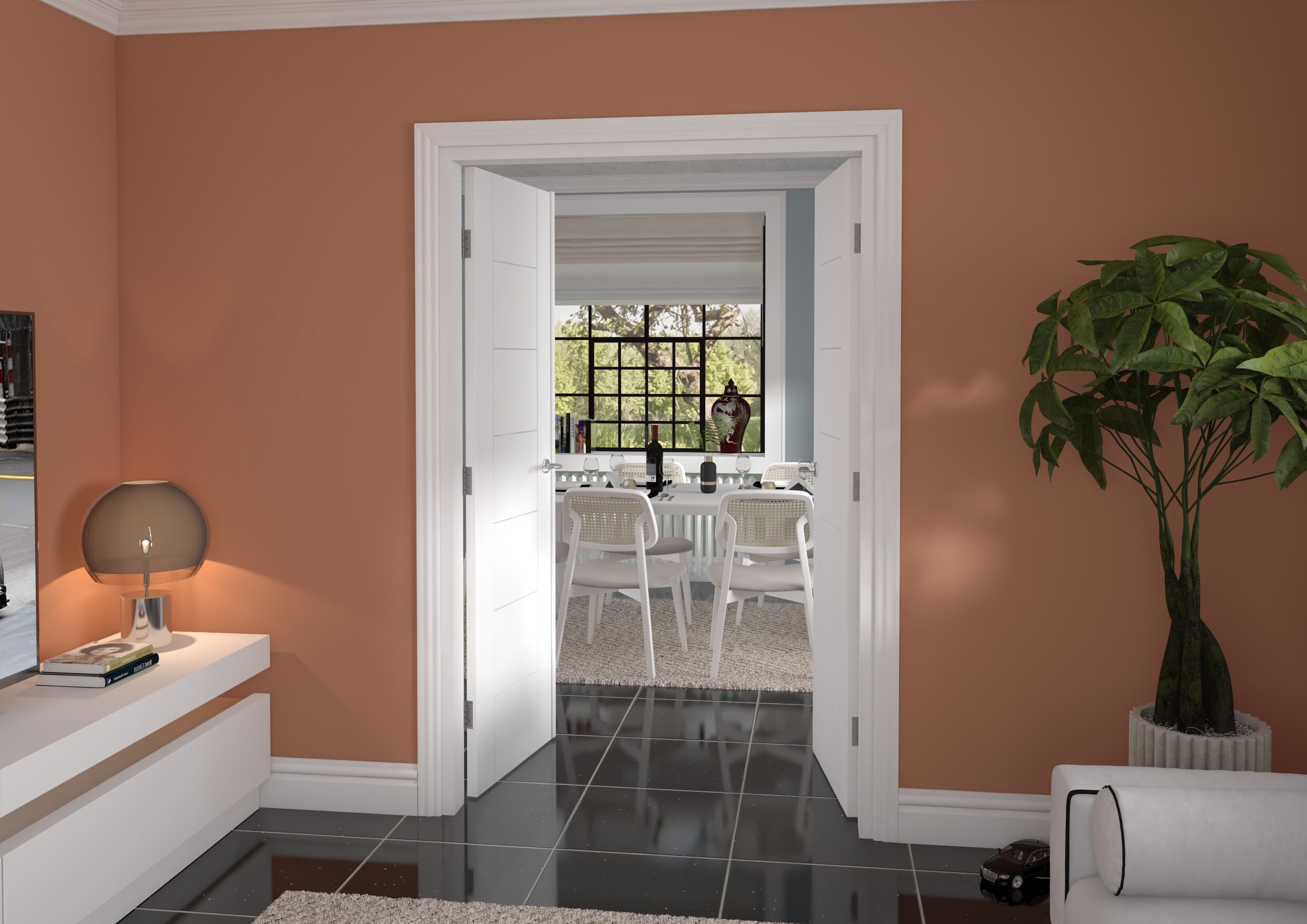 1276x2021x133mm Modern 7 Panel White French Door Set