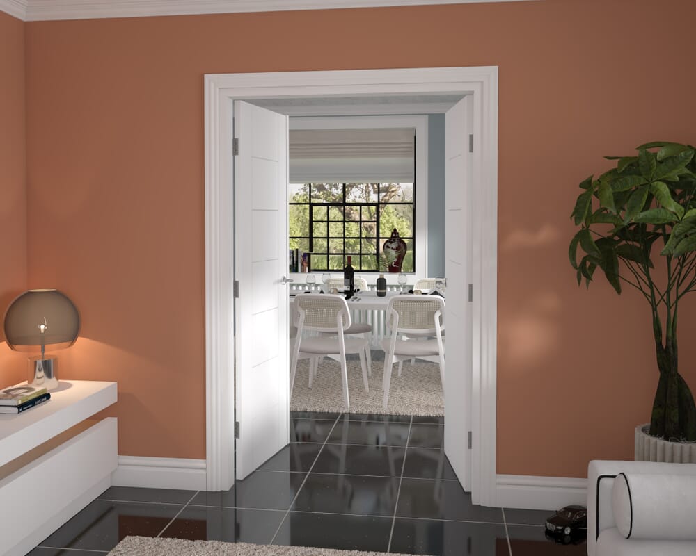 1276x2021x133mm Modern 7 Panel White French Door Set