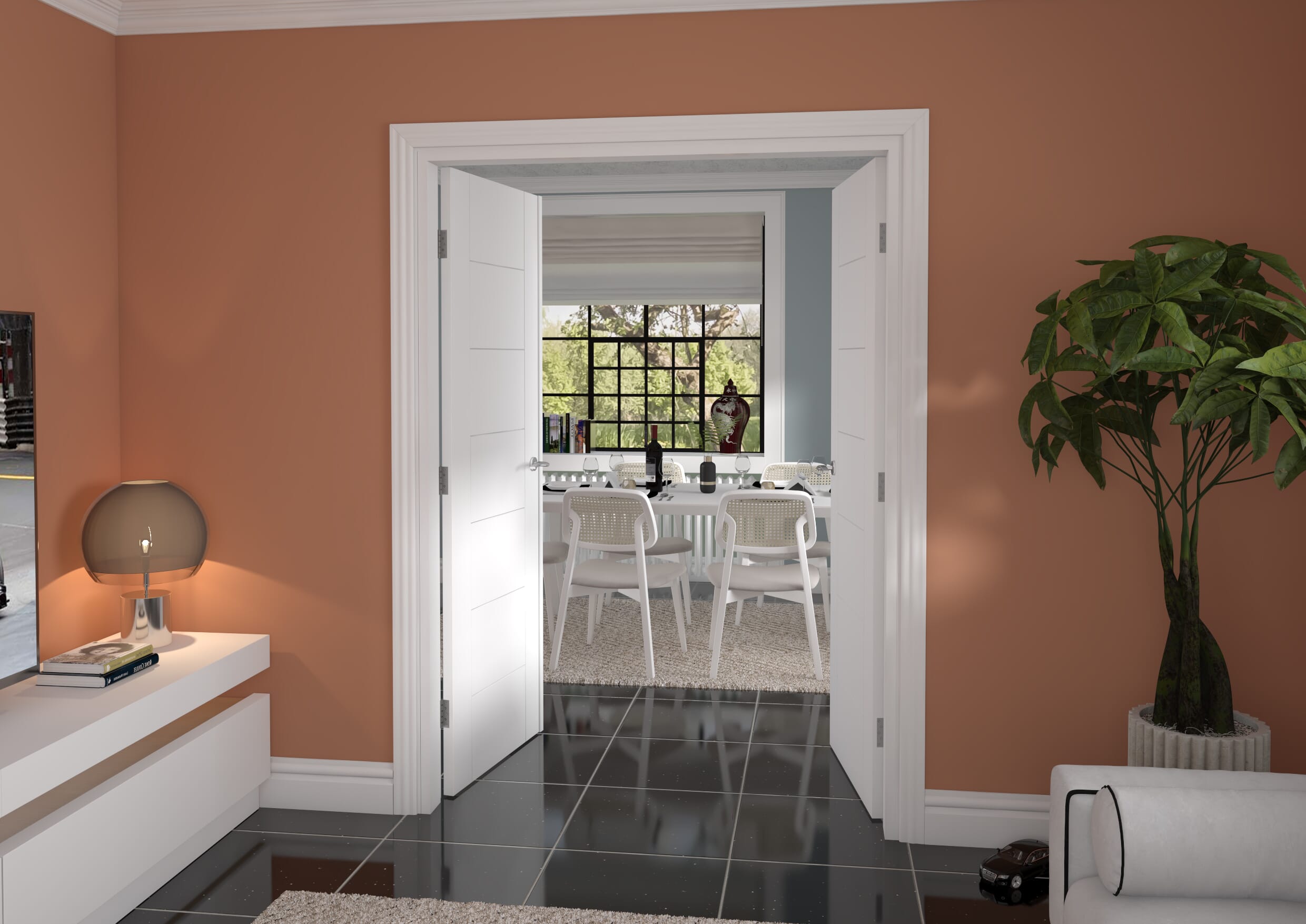 1428x2021x133mm Modern 7 Panel White French Door Set