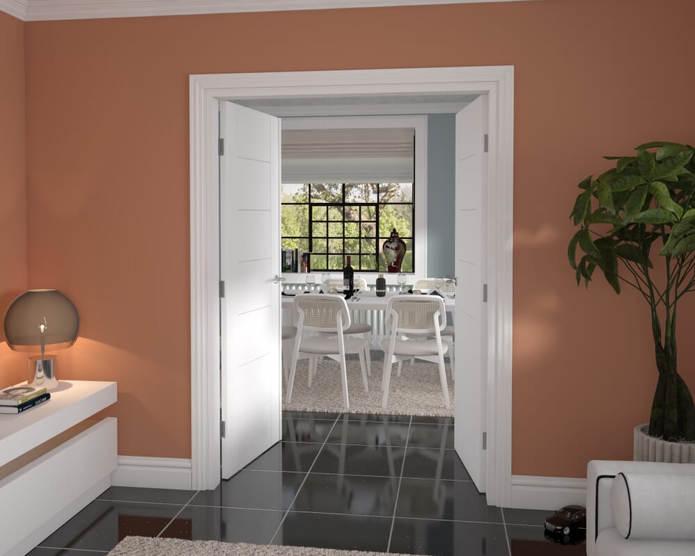 1428x2021x133mm Modern 7 Panel White French Door Set