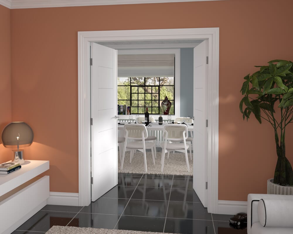 1478x2021x133mm Modern 7 Panel White French Door Set