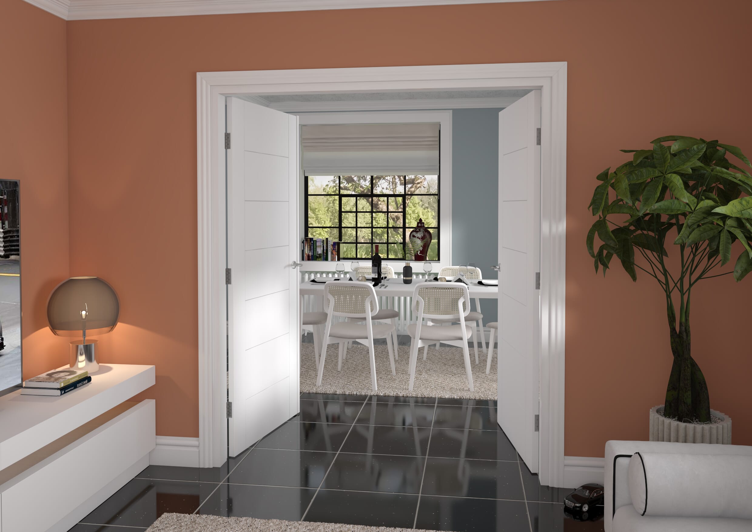 1732x2021x133mm Modern 7 Panel White French Door Set