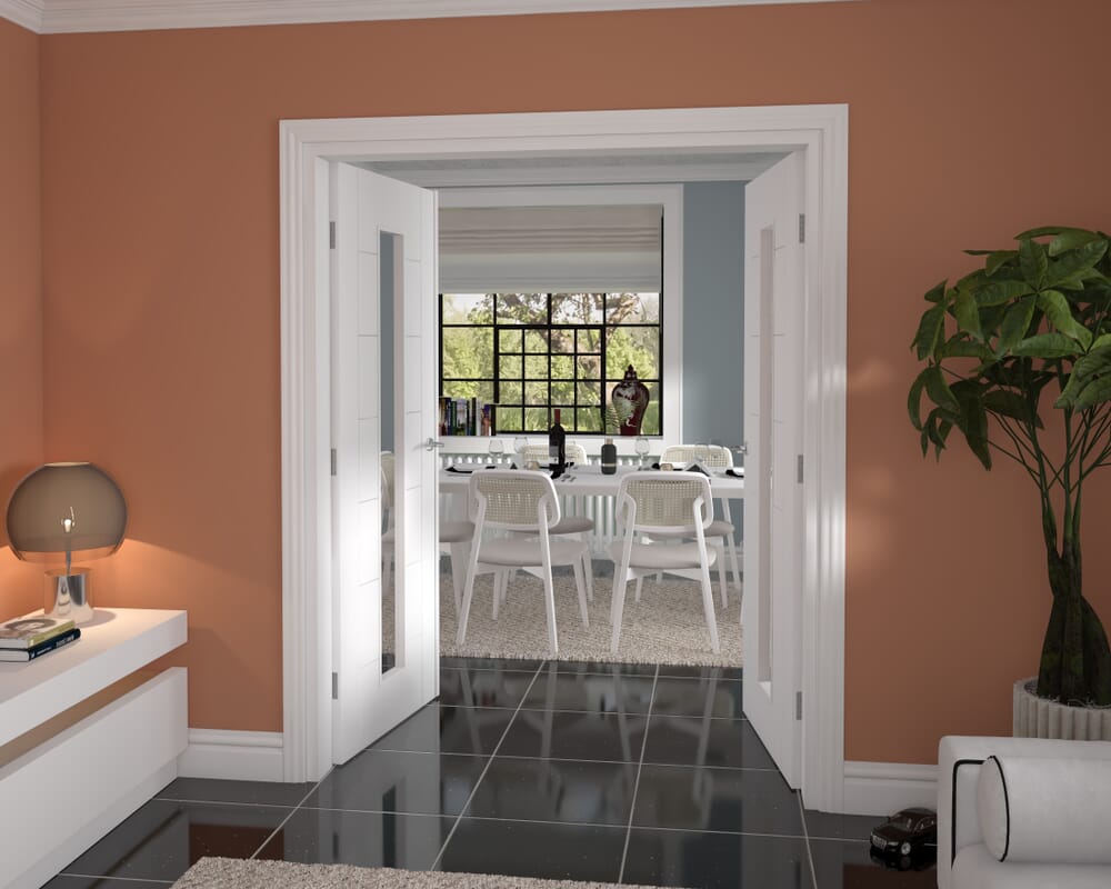 1580x2021x133mm Modern 7 Panel White Clear Glazed French Door Set