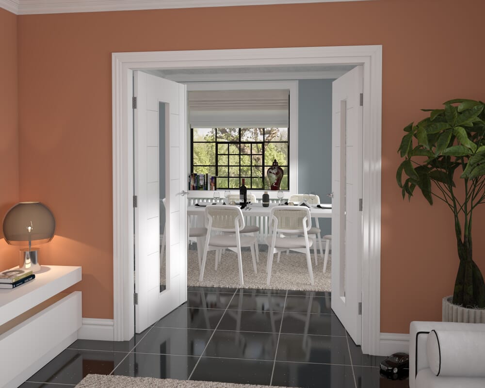 1732x2021x133mm Modern 7 Panel White Clear Glazed French Door Set