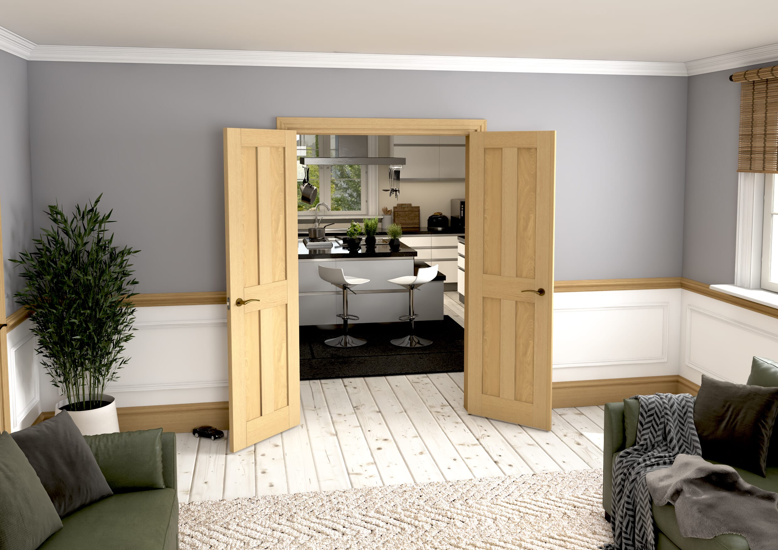 1276x2021x133mm Victorian Shaker 4 Panel Oak French Door Set