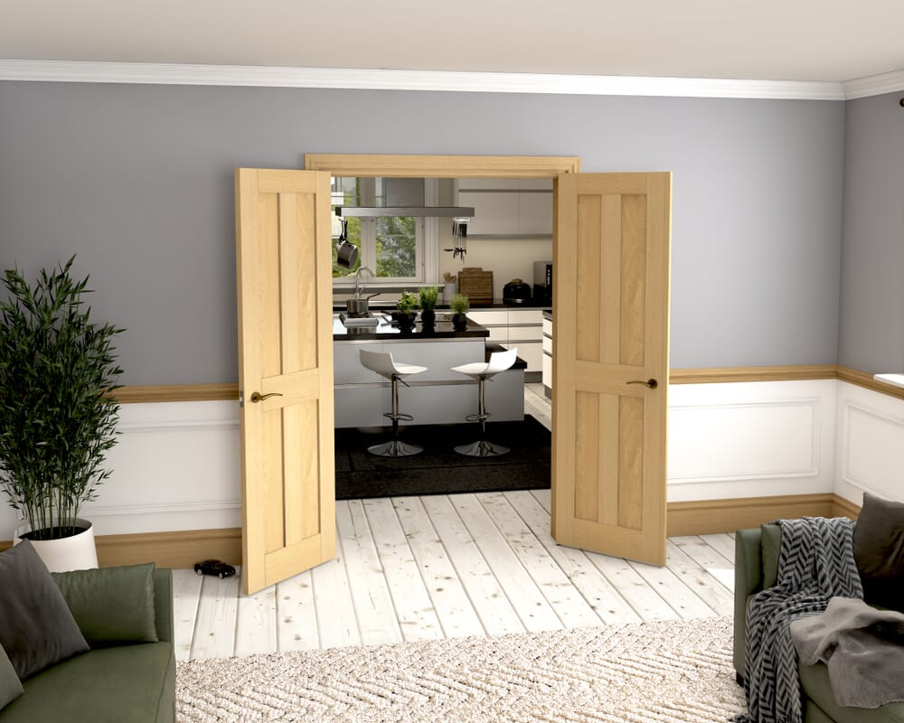 1276x2021x133mm Victorian Shaker 4 Panel Oak French Door Set