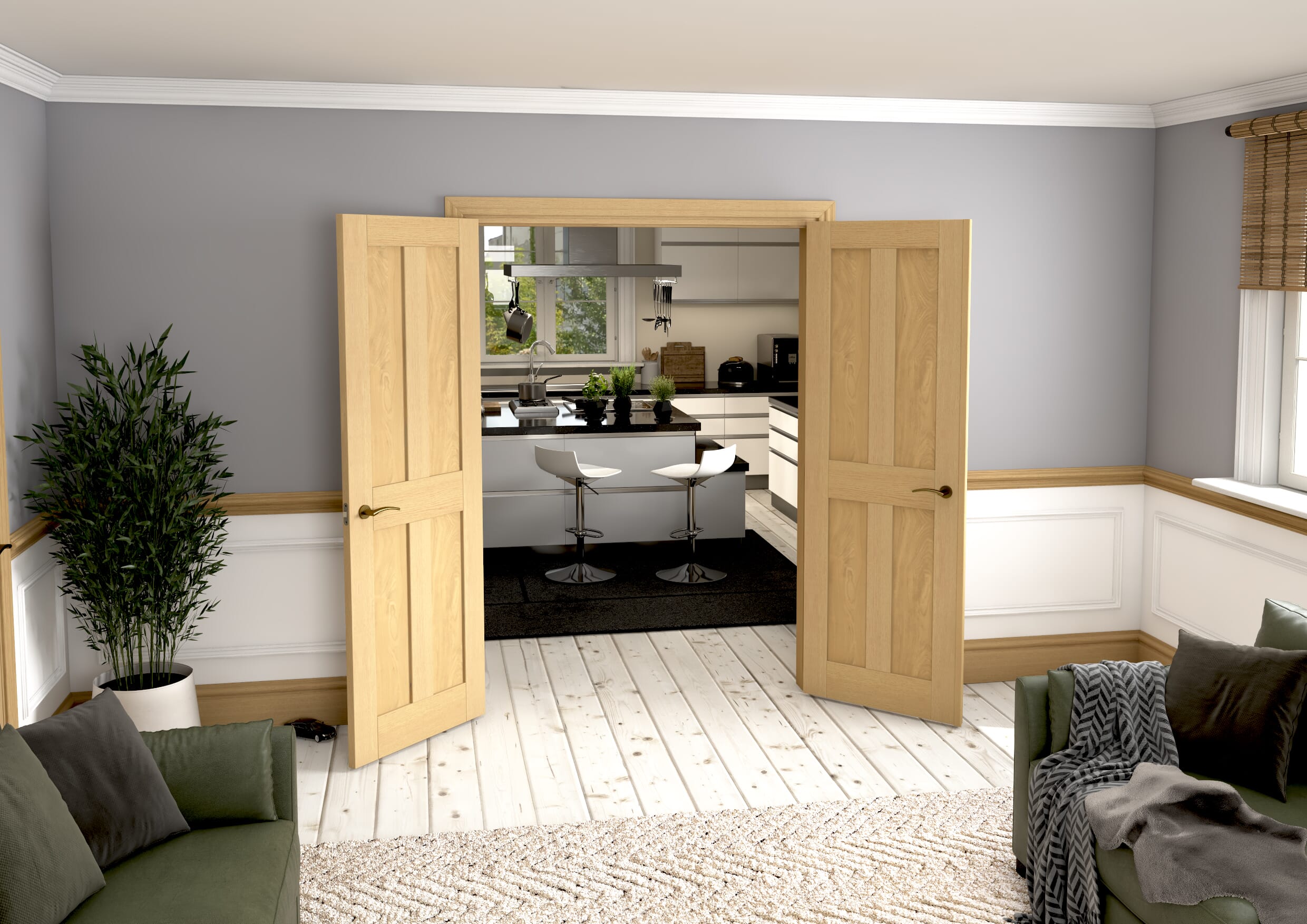 1428x2021x133mm Victorian Shaker 4 Panel Oak French Door Set