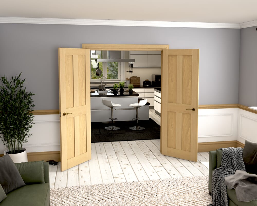 1428x2021x133mm Victorian Shaker 4 Panel Oak French Door Set