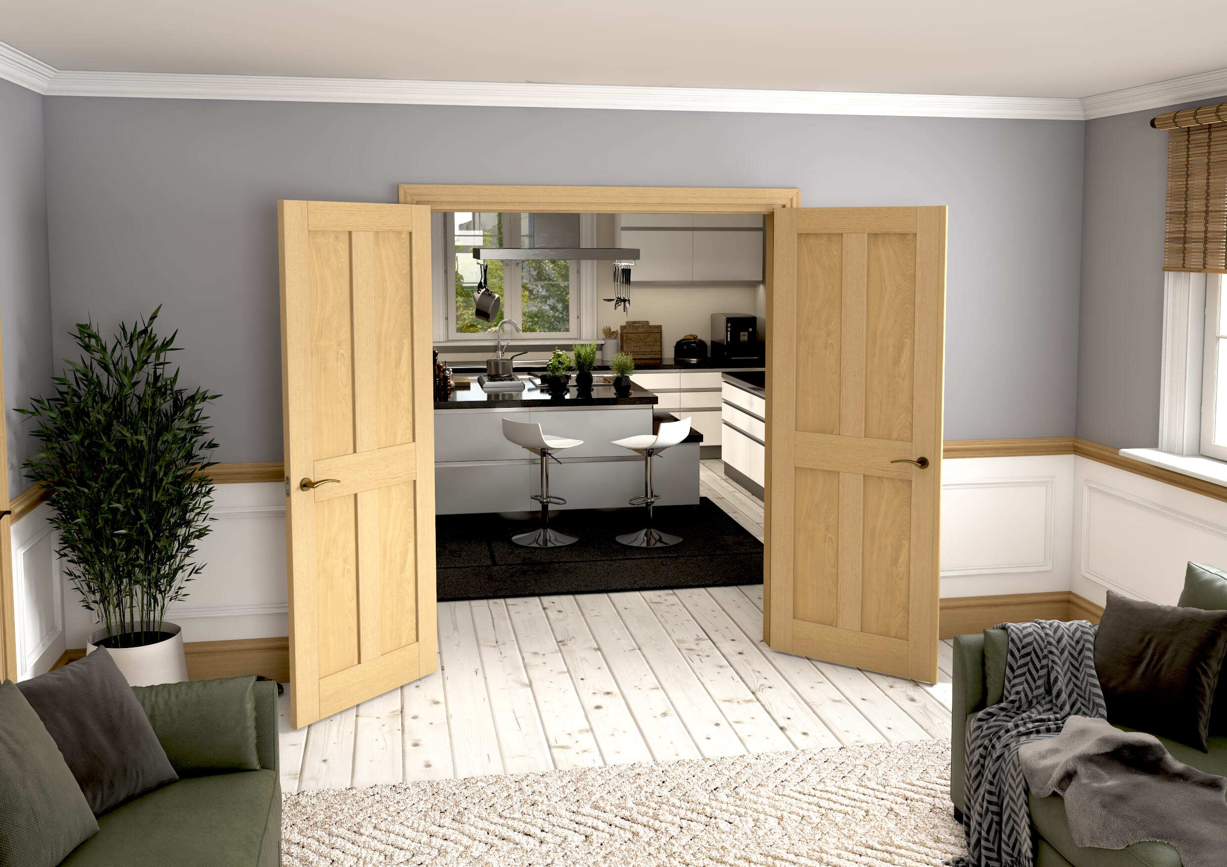 1580x2021x133mm Victorian Shaker 4 Panel Oak French Door Set