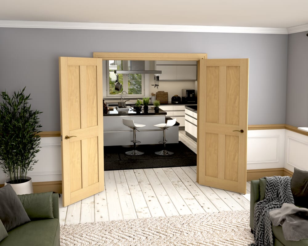 1580x2021x133mm Victorian Shaker 4 Panel Oak French Door Set
