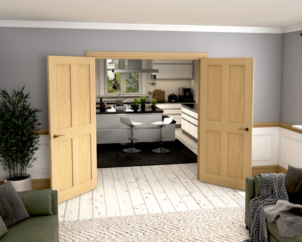 1732x2021x133mm Victorian Shaker 4 Panel Oak French Door Set