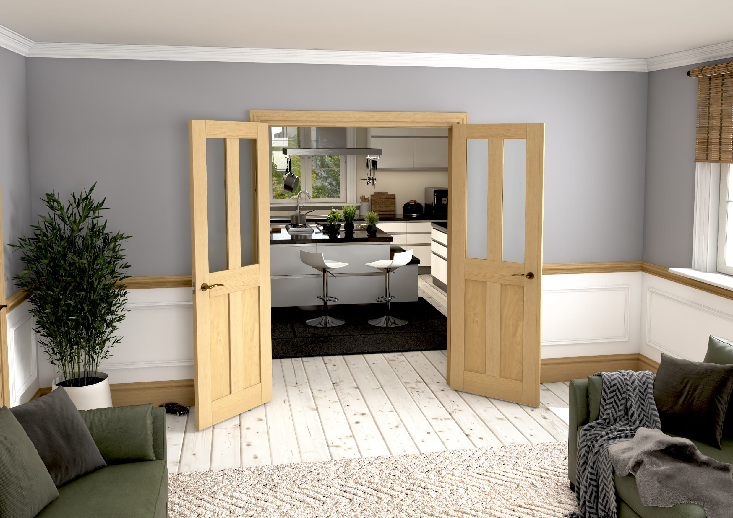 1428x2021x133mm Victorian Shaker Clear Glazed Oak French Door Set