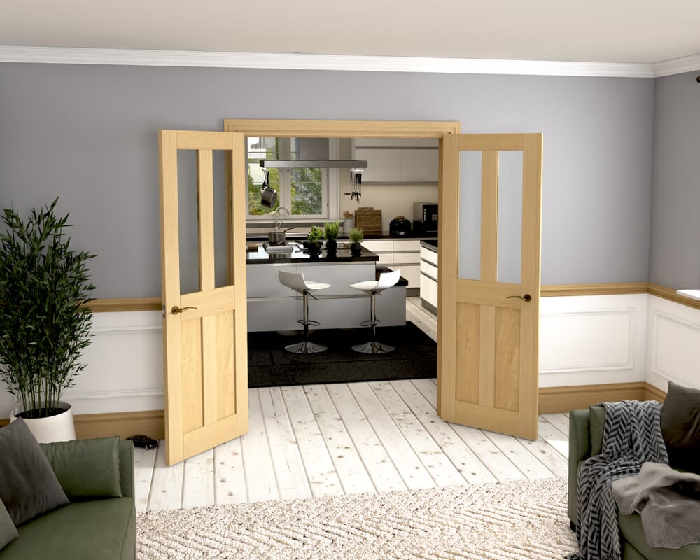 1428x2021x133mm Victorian Shaker Clear Glazed Oak French Door Set