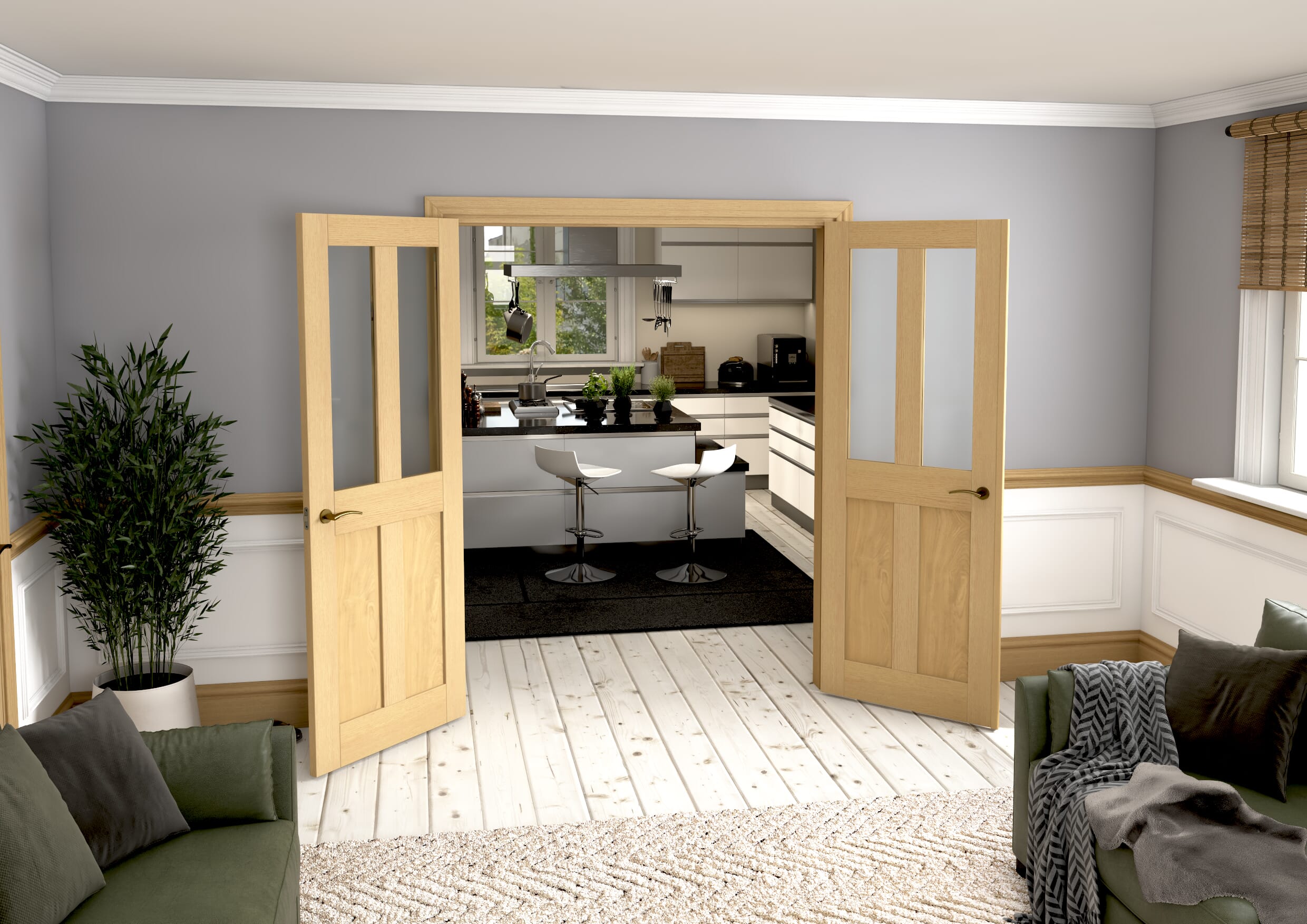 1580x2021x133mm Victorian Shaker Clear Glazed Oak French Door Set