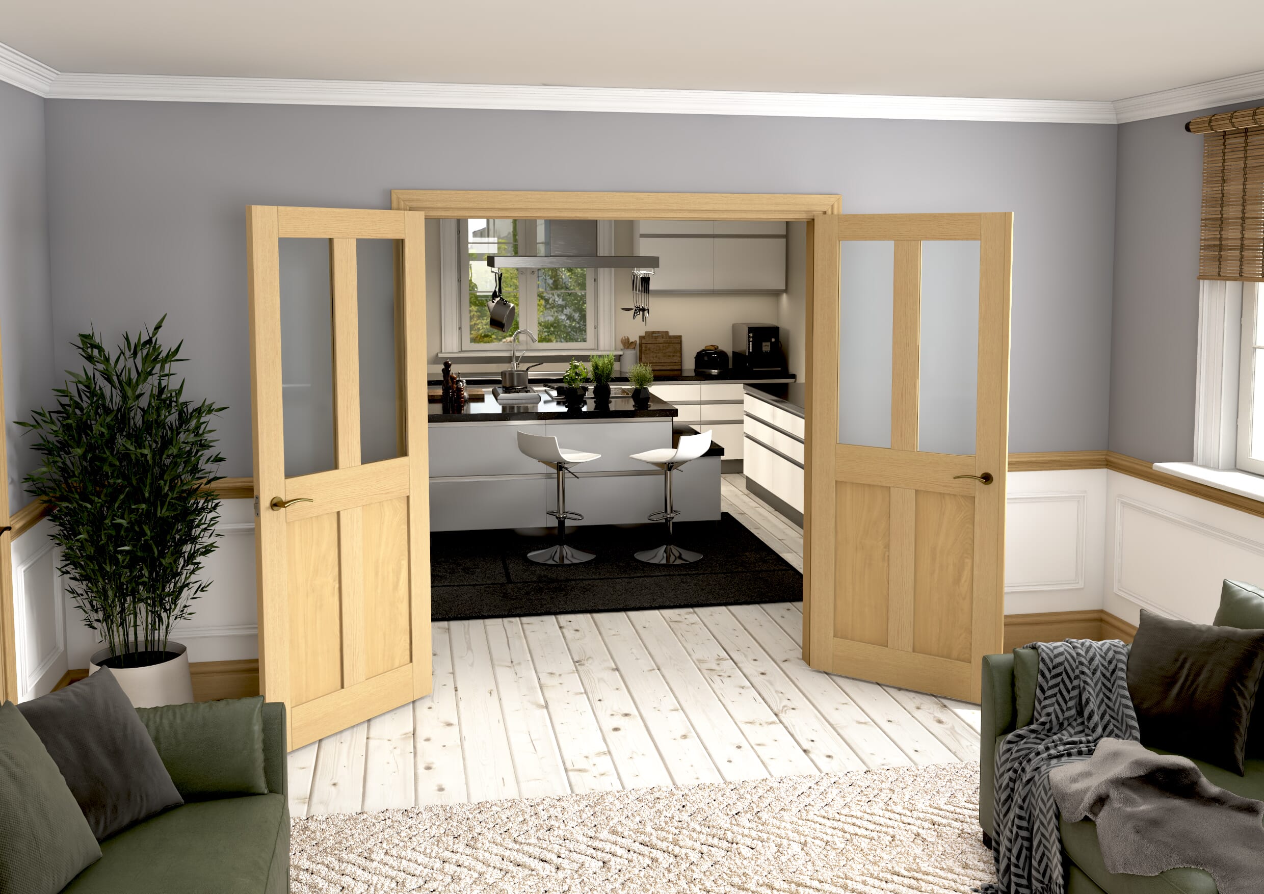 1732x2021x133mm Victorian Shaker Clear Glazed Oak French Door Set