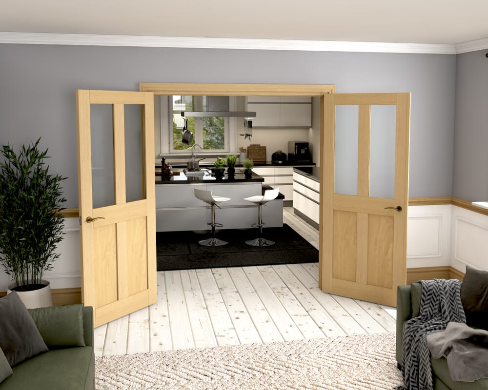 1732x2021x133mm Victorian Shaker Clear Glazed Oak French Door Set