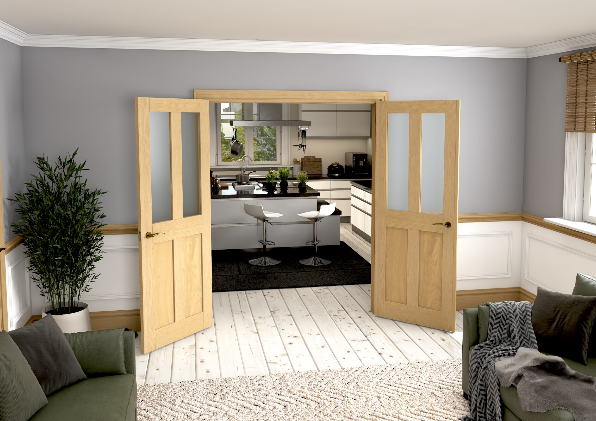 1580x2021x133mm Victorian Shaker Frosted Glazed Oak French Door Set