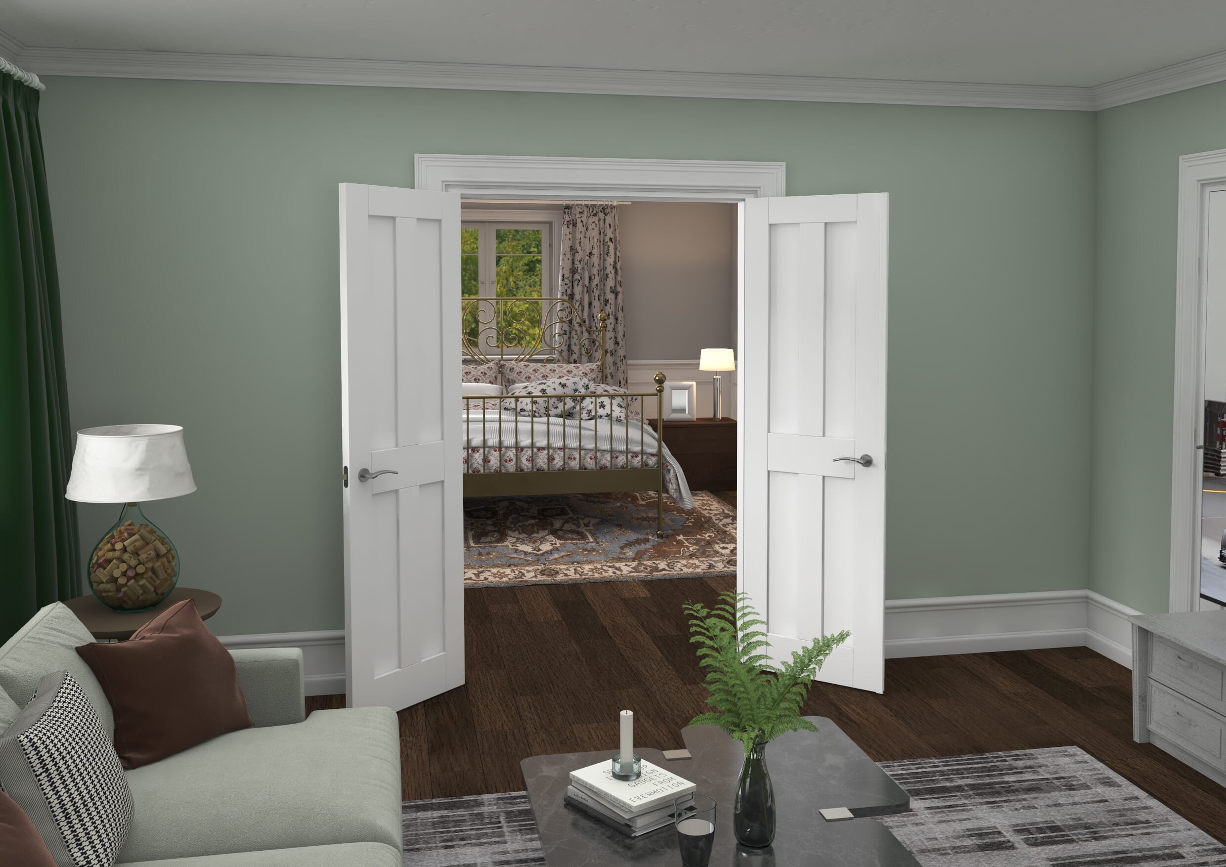 1276x2021x133mm Victorian Shaker 4 Panel White French Door Set