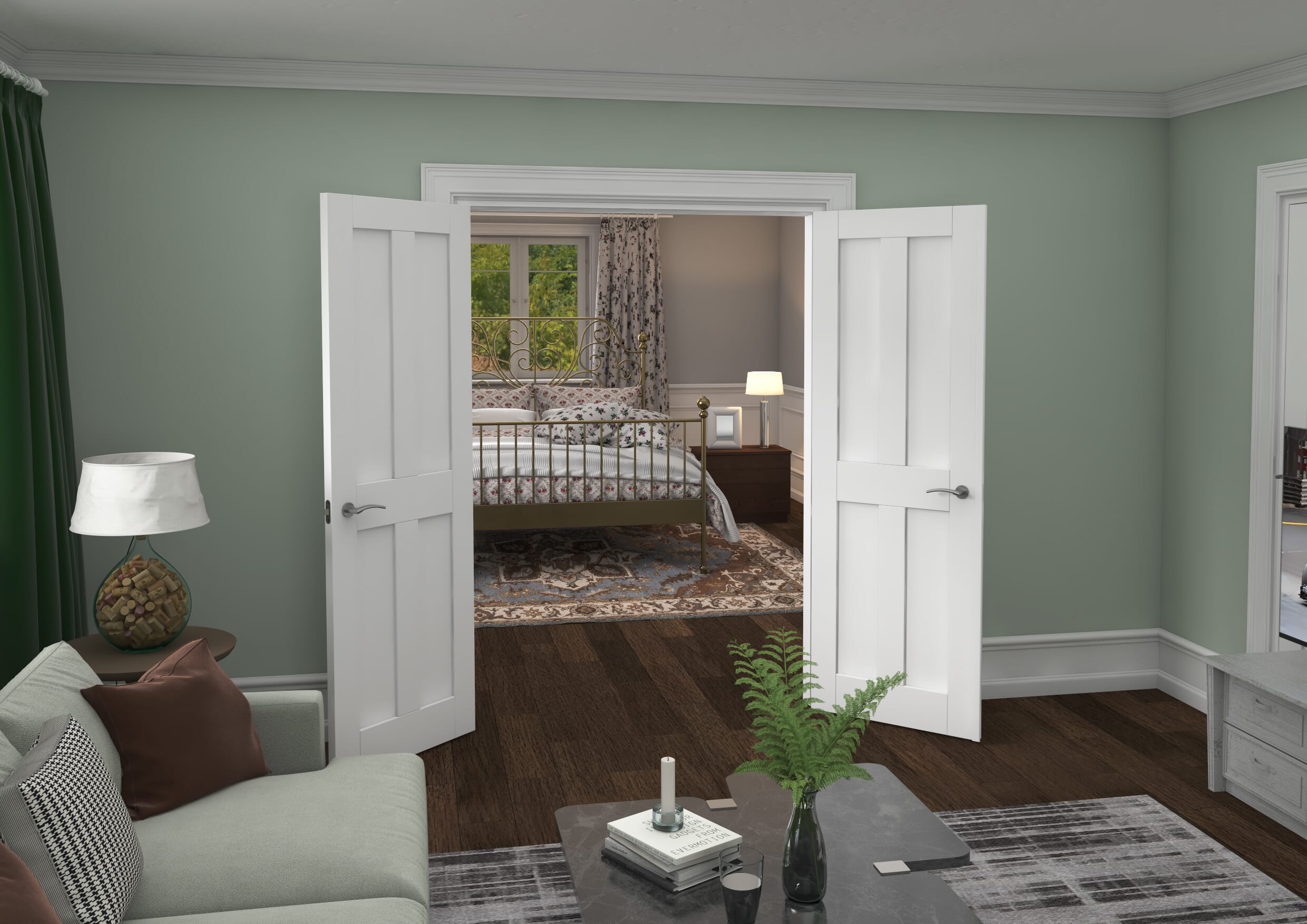 1428x2021x133mm Victorian Shaker 4 Panel White French Door Set
