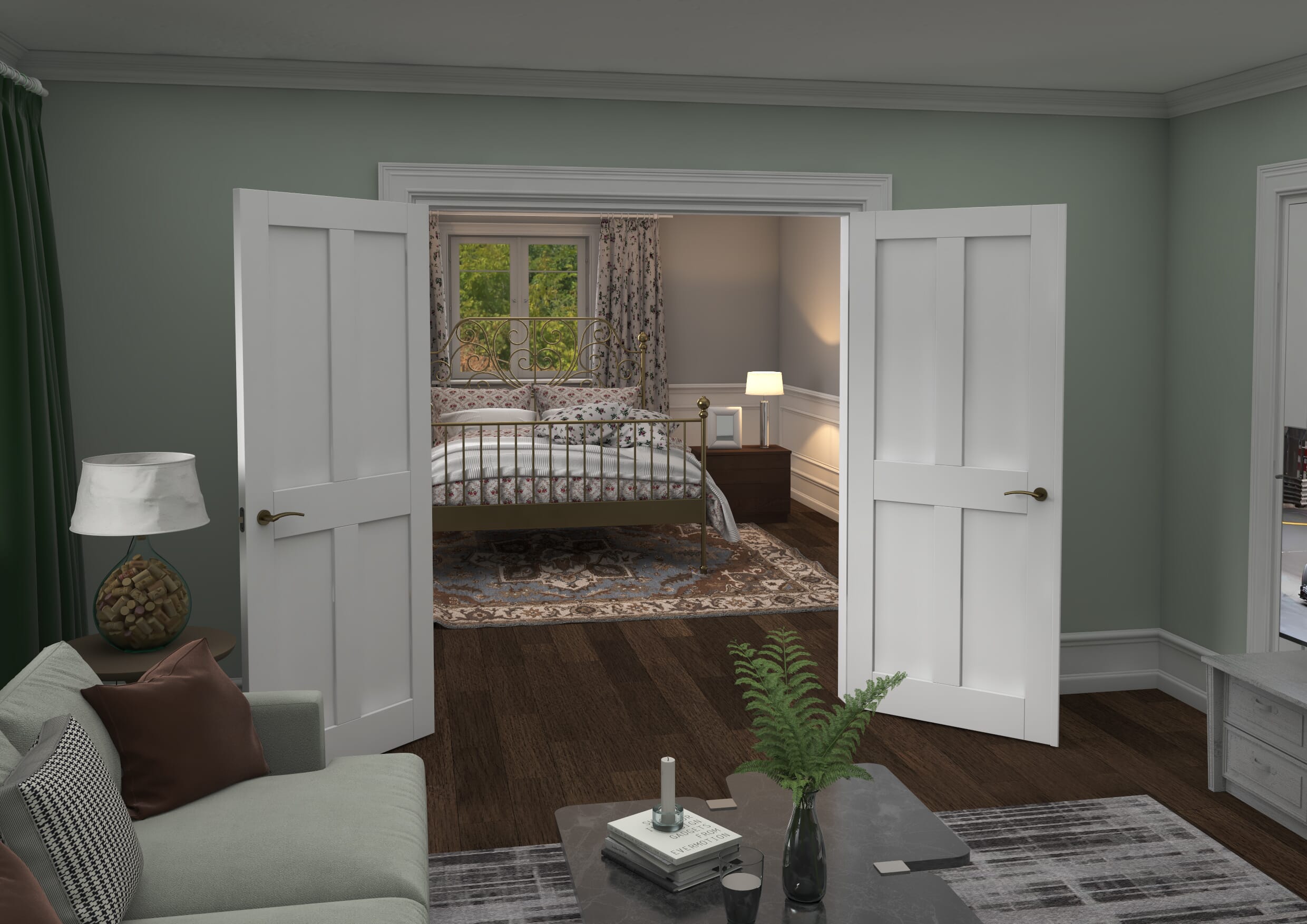 1732x2021x133mm Victorian Shaker 4 Panel White French Door Set