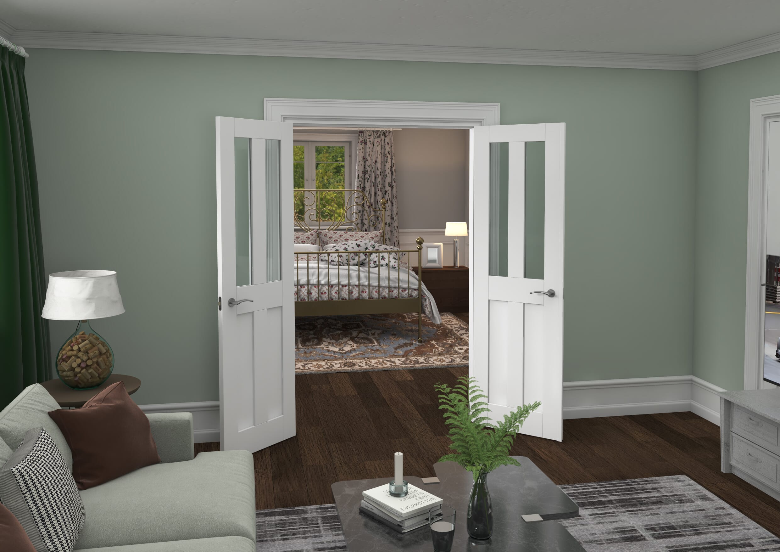 1276x2021x133mm Victorian Shaker Clear Glazed White French Door Set