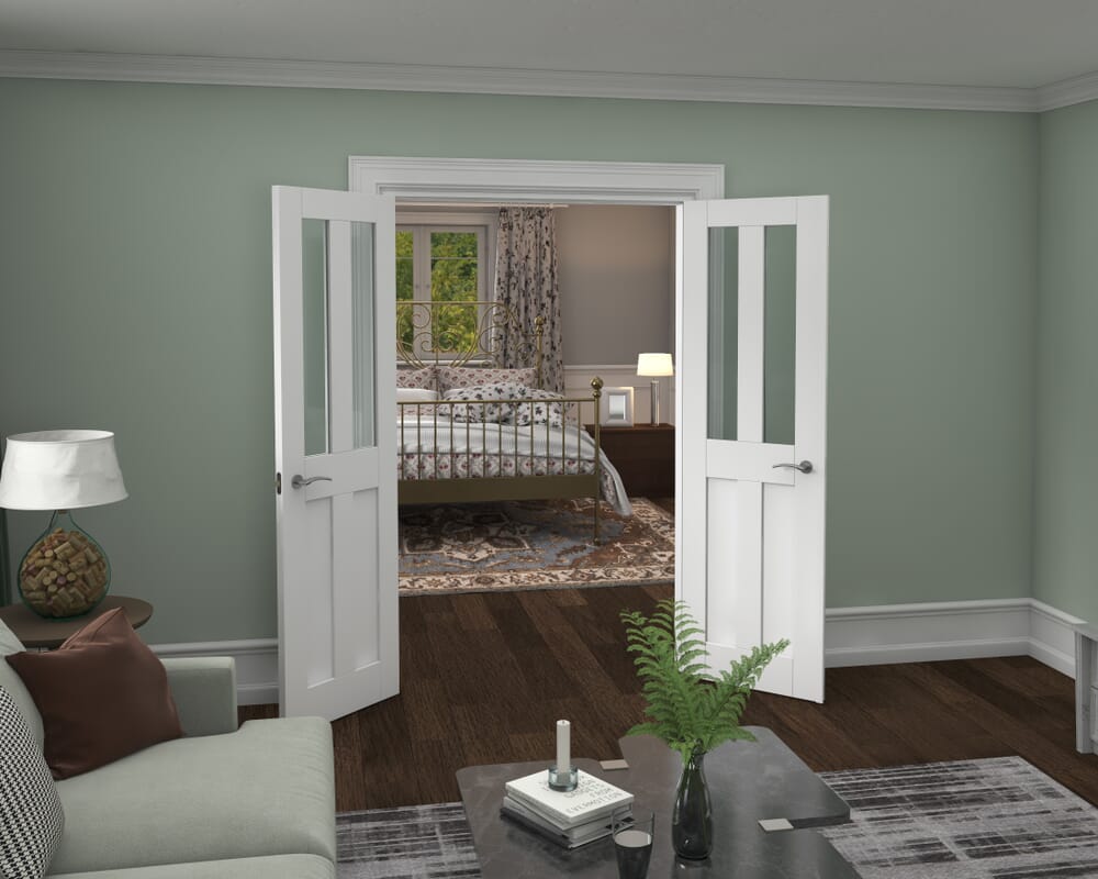 1276x2021x133mm Victorian Shaker Clear Glazed White French Door Set