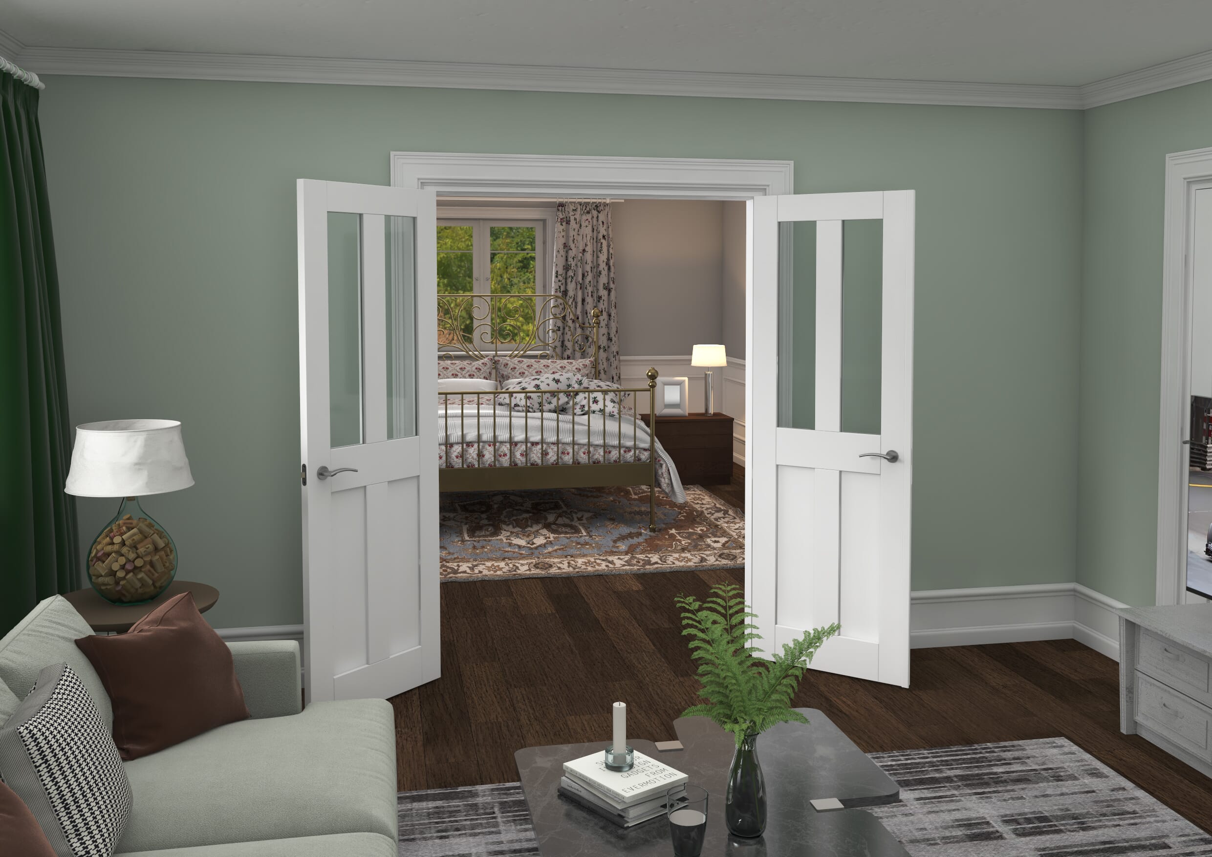 1428x2021x133mm Victorian Shaker Clear Glazed White French Door Set
