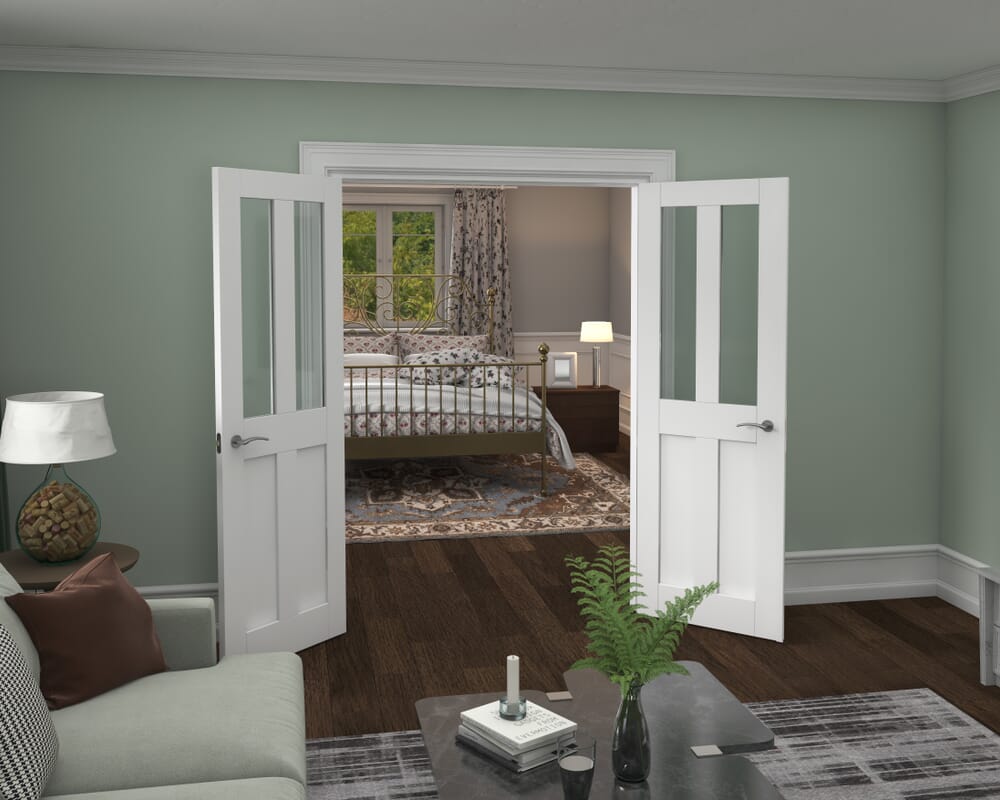 1428x2021x133mm Victorian Shaker Clear Glazed White French Door Set