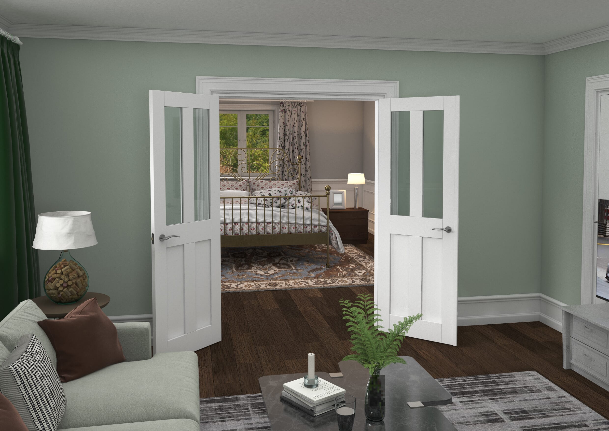 1580x2021x133mm Victorian Shaker Clear Glazed White French Door Set
