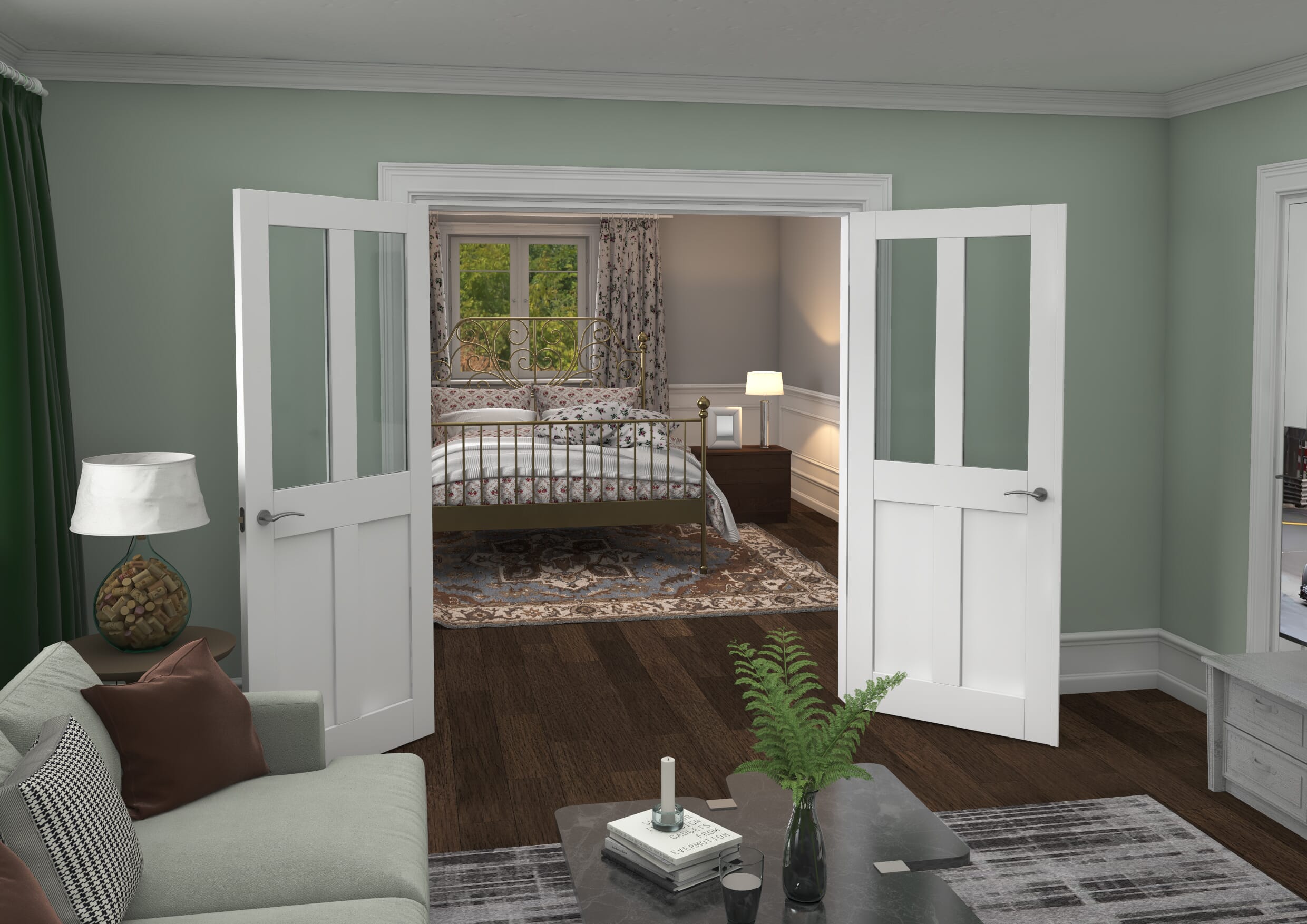 1732x2021x133mm Victorian Shaker Clear Glazed White French Door Set