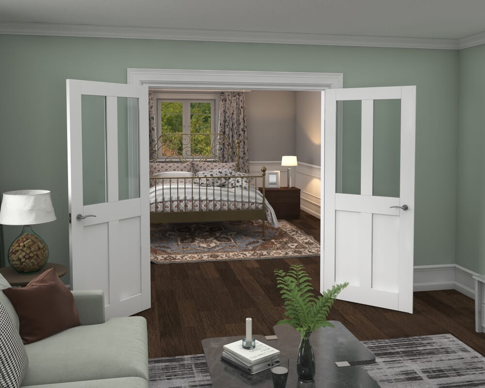 1732x2021x133mm Victorian Shaker Clear Glazed White French Door Set