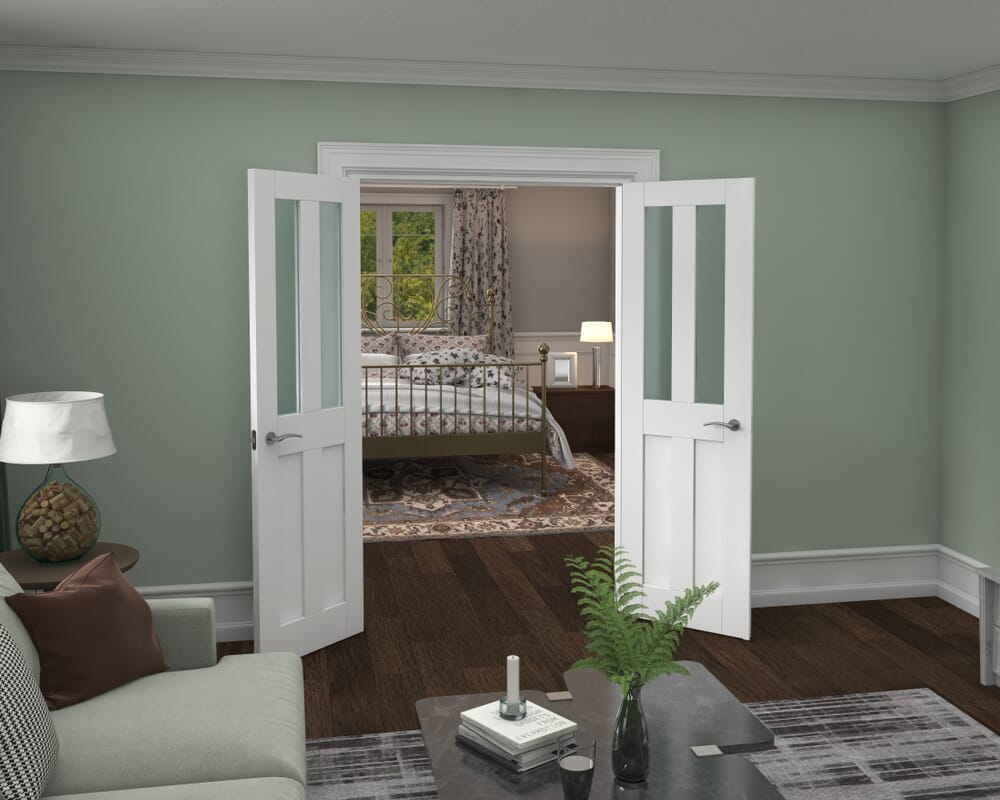 1276x2021x133mm Victorian Shaker Frosted Glazed White French Door Set