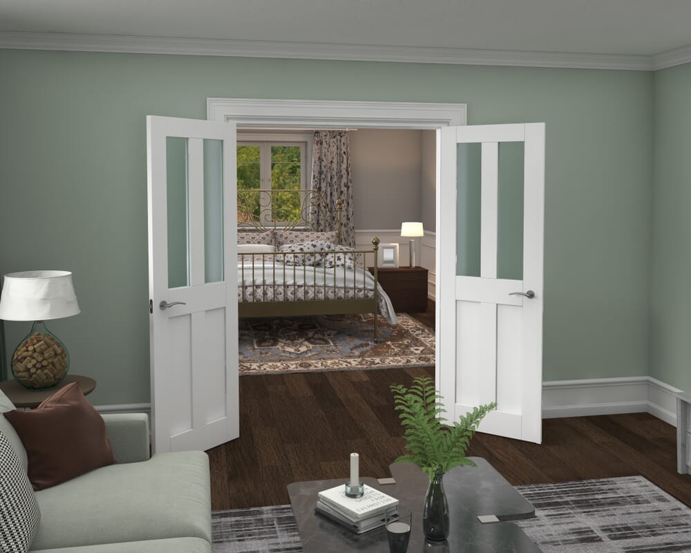 1428x2021x133mm Victorian Shaker Frosted Glazed White French Door Set