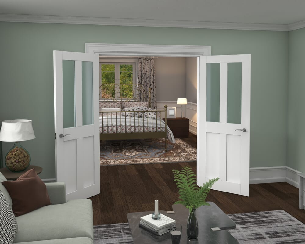 1580x2021x133mm Victorian Shaker Frosted Glazed White French Door Set
