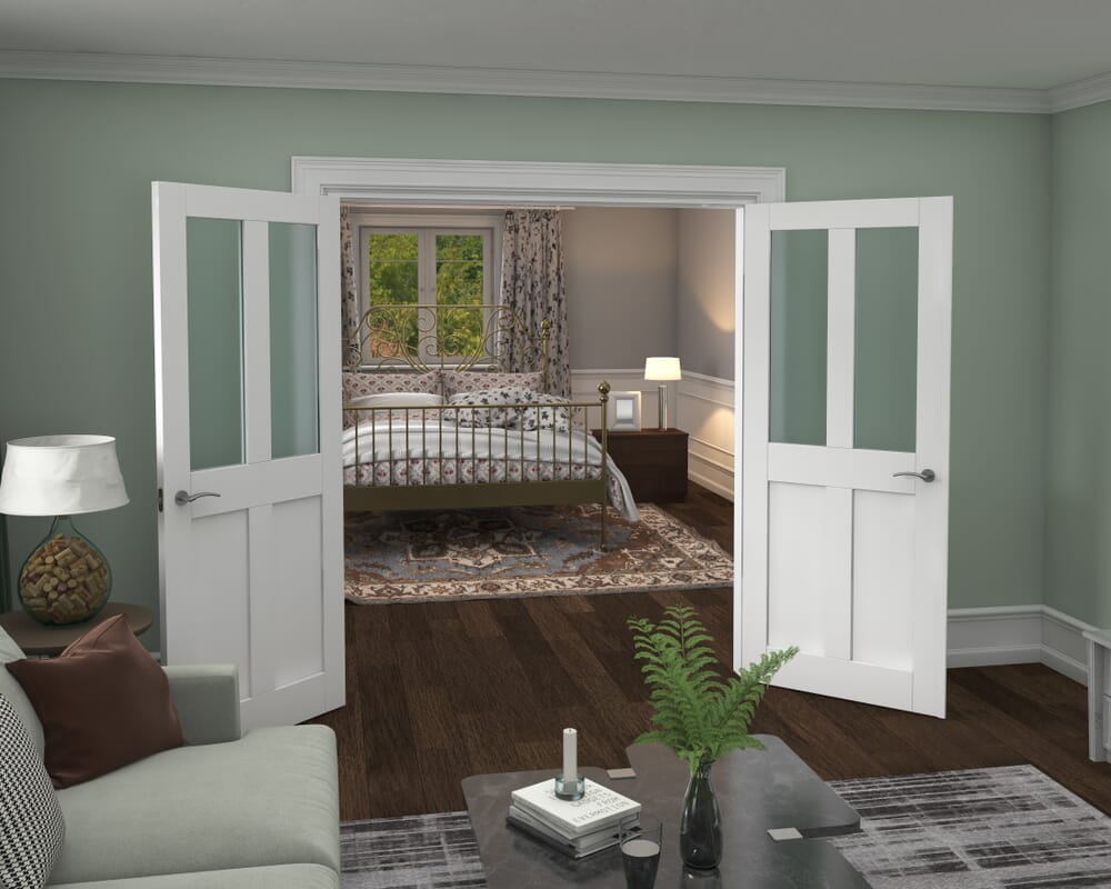1732x2021x133mm Victorian Shaker Frosted Glazed White French Door Set