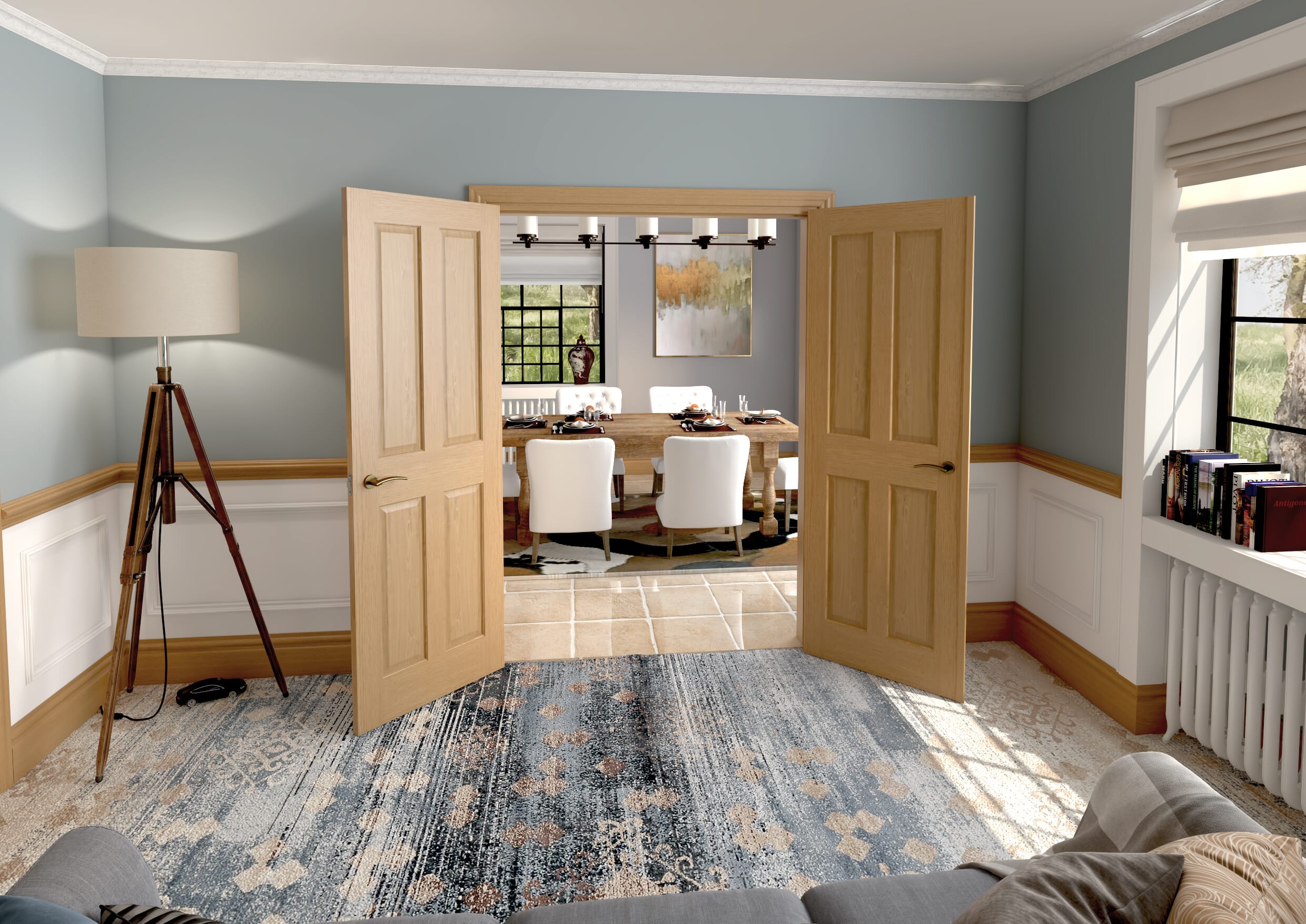 1428x2021x133mm Traditional Victorian 4 Panel Oak French Door Set