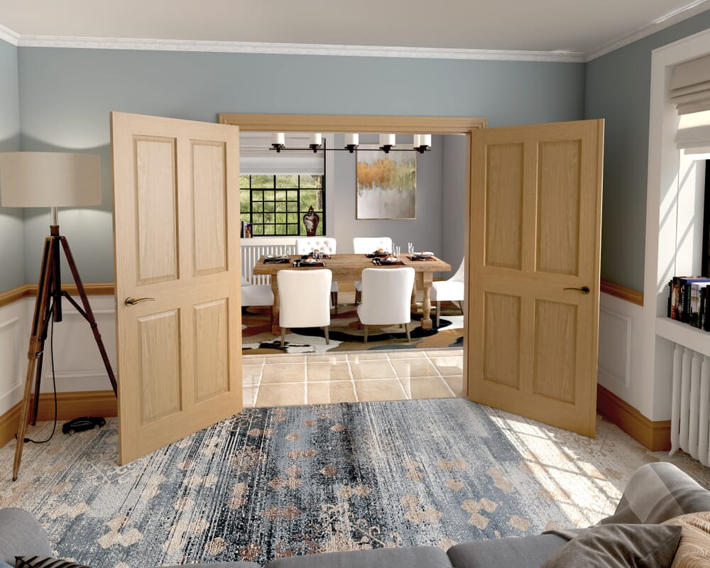 1732x2021x133mm Traditional Victorian 4 Panel Oak French Door Set