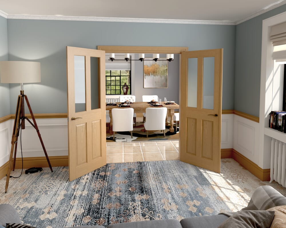 1428x2021x133mm Traditional Victorian Clear Glazed Oak French Door Set