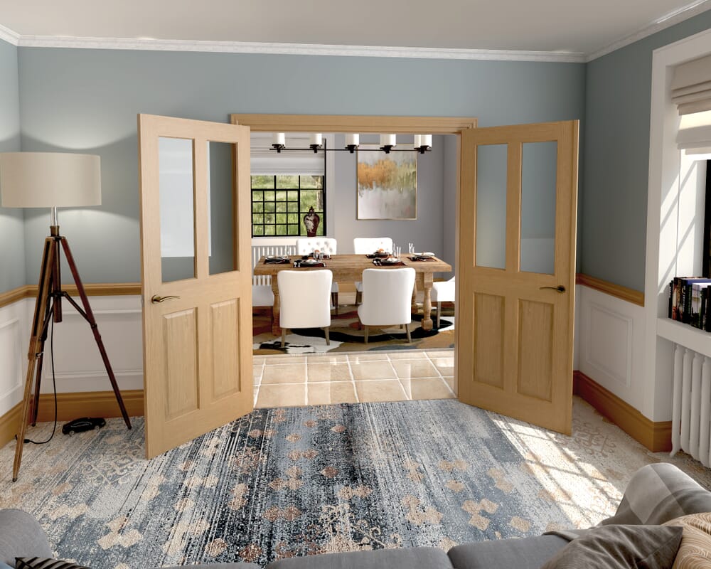 1580x2021x133mm Traditional Victorian Clear Glazed Oak French Door Set