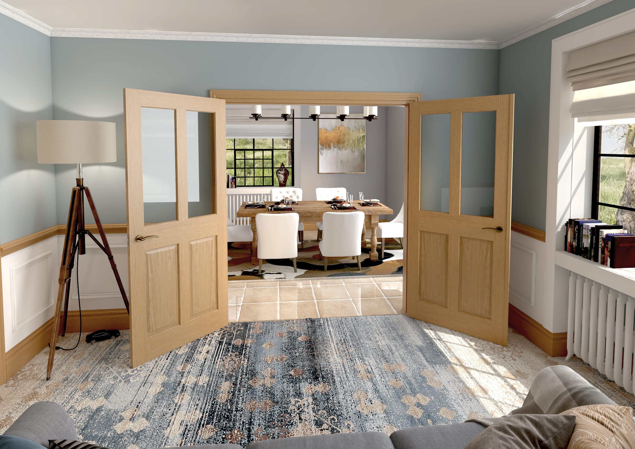 1732x2021x133mm Traditional Victorian Clear Glazed Oak French Door Set