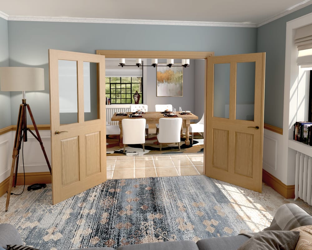 1732x2021x133mm Traditional Victorian Clear Glazed Oak French Door Set