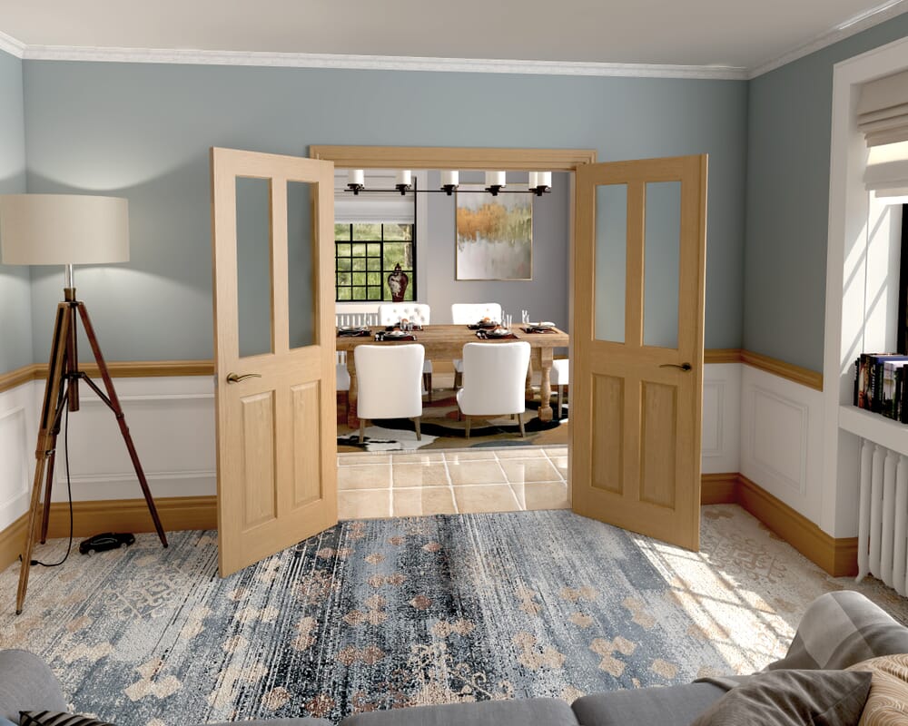 1428x2021x133mm Traditional Victorian Frosted Glazed Oak French Door Set