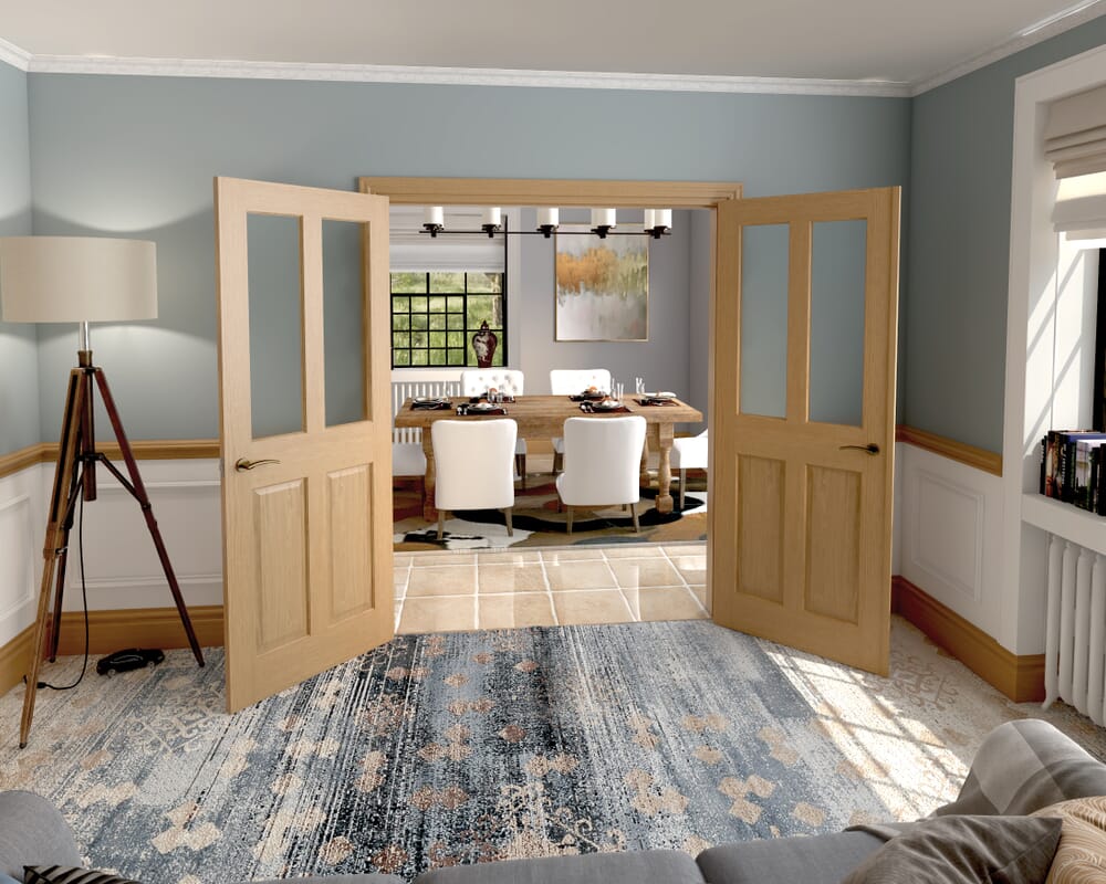 1580x2021x133mm Traditional Victorian Frosted Glazed Oak French Door Set