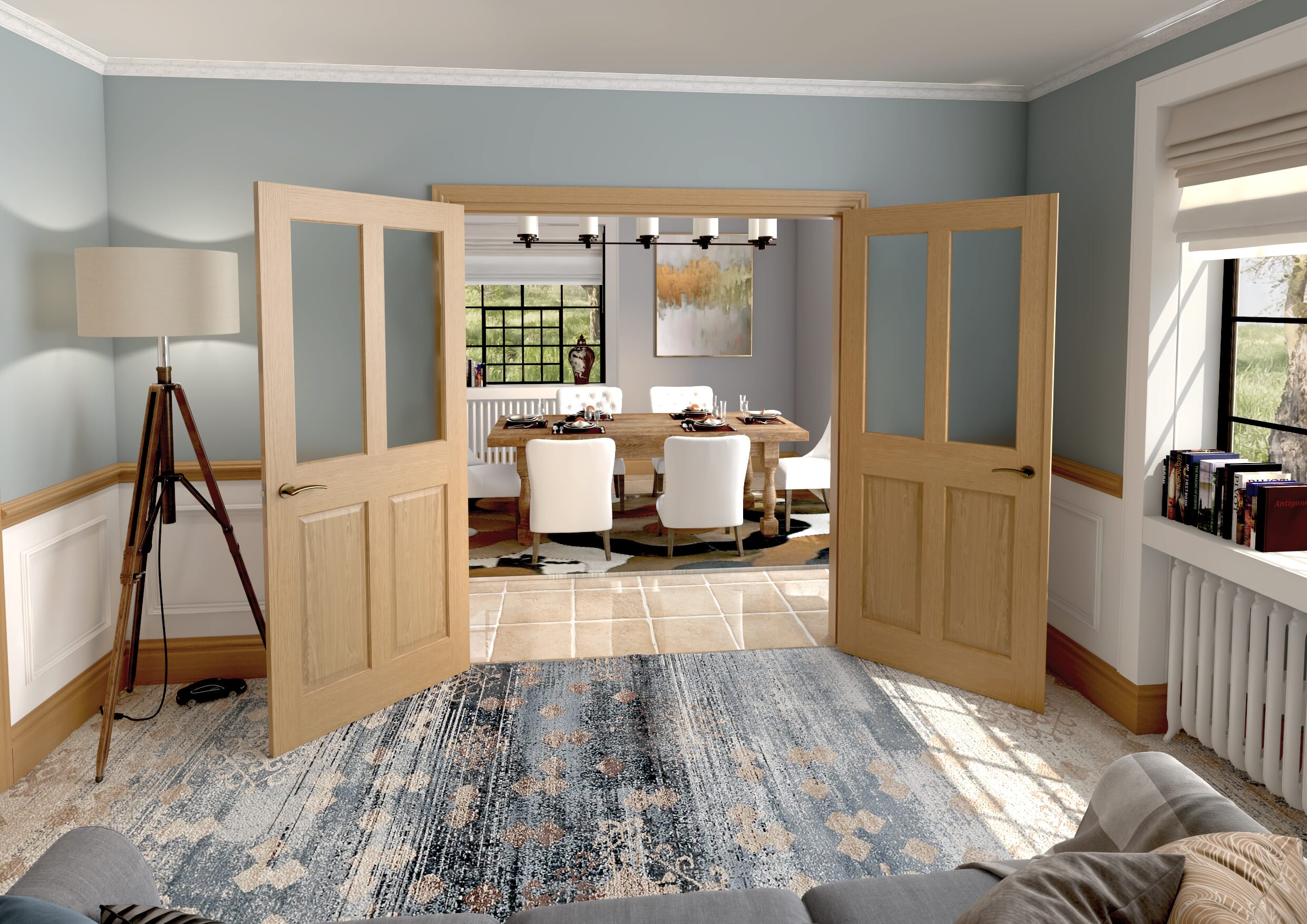1732x2021x133mm Traditional Victorian Frosted Glazed Oak French Door Set