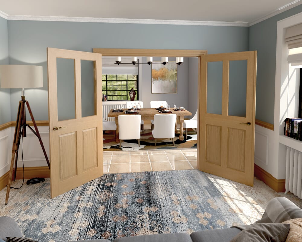 1732x2021x133mm Traditional Victorian Frosted Glazed Oak French Door Set