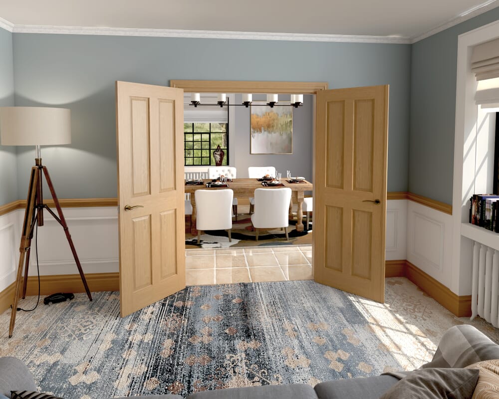 1428x2021x133mm Traditional Victorian 4 Panel Oak Prefinished French Door Set