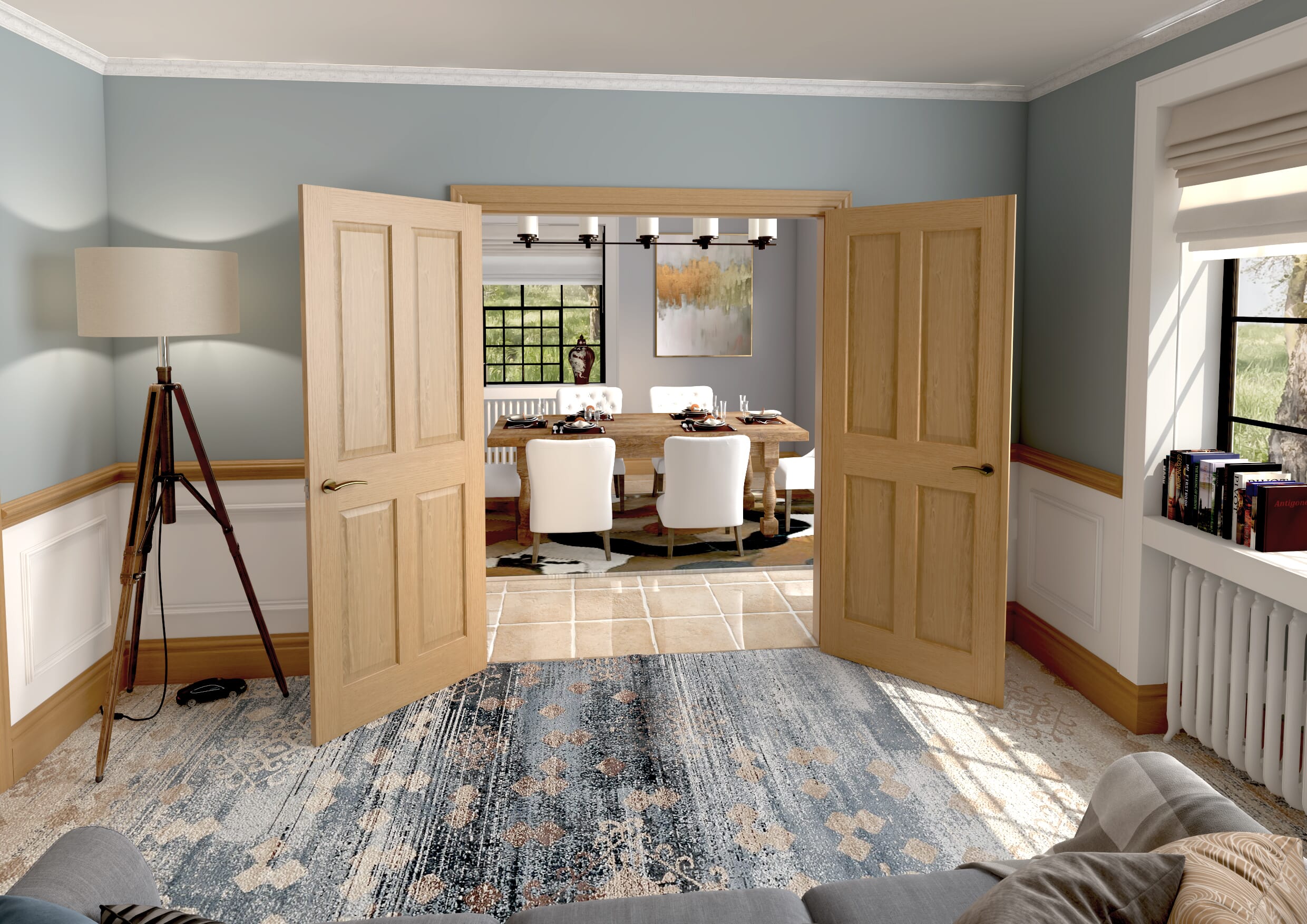 1580x2021x133mm Traditional Victorian 4 Panel Oak Prefinished French Door Set