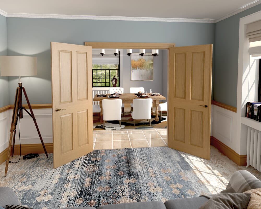 1580x2021x133mm Traditional Victorian 4 Panel Oak Prefinished French Door Set