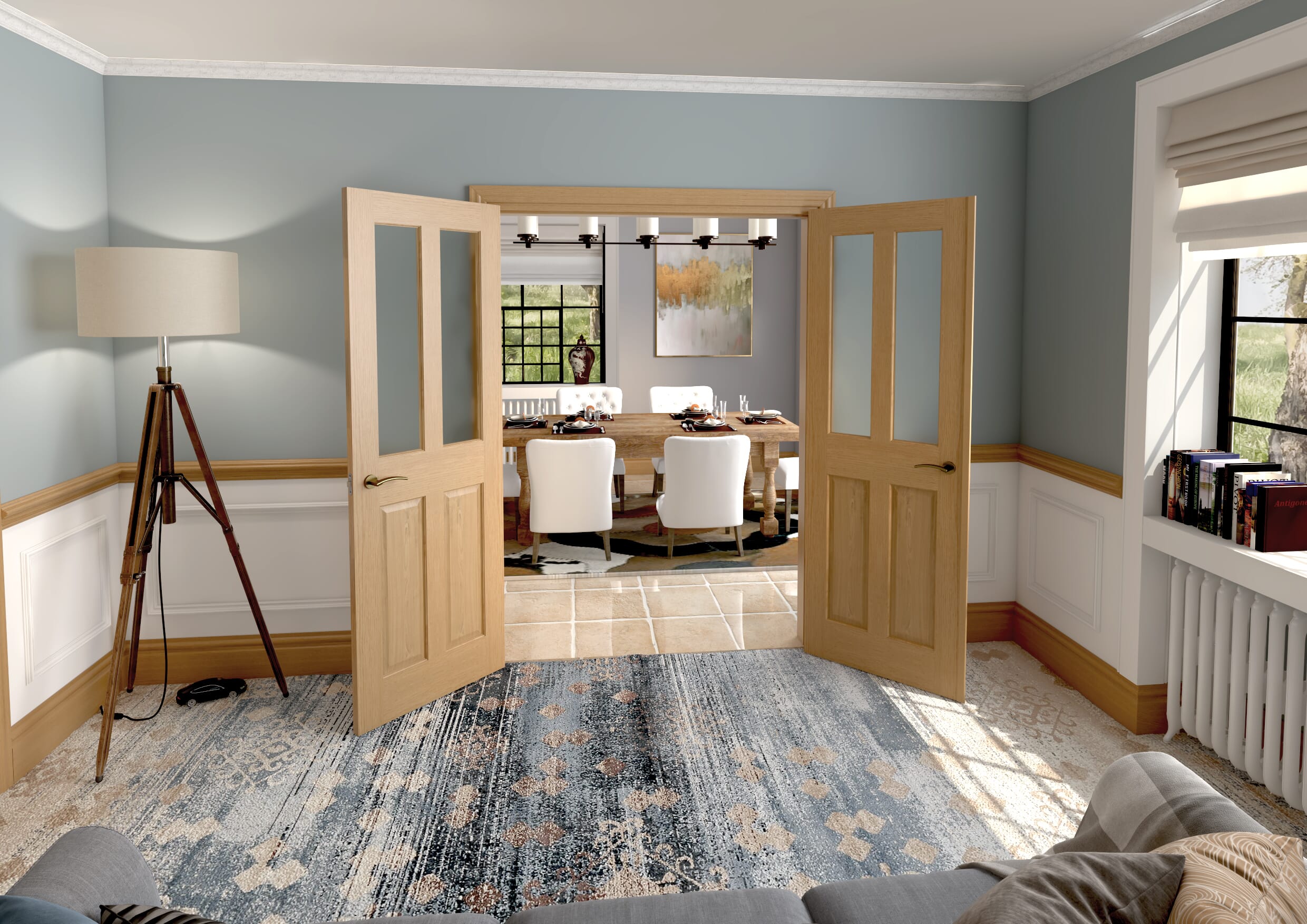 1428x2021x133mm Traditional Victorian Frosted Glazed Oak Prefinished French Door Set