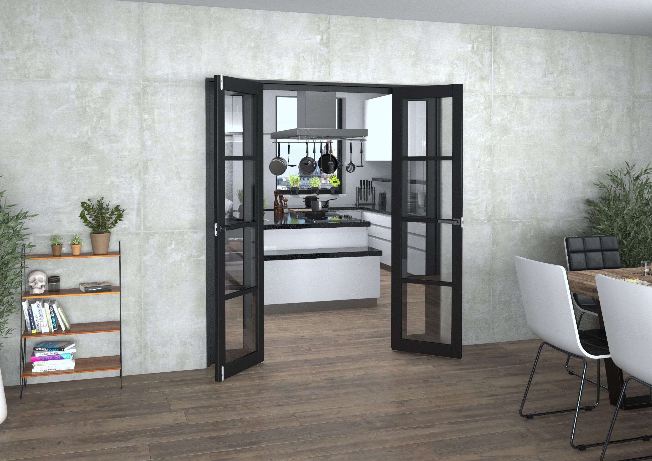 Black Kensington 4L Clear Glass Prefinished French Door Set 1770mm(W) x 2021mm(H)